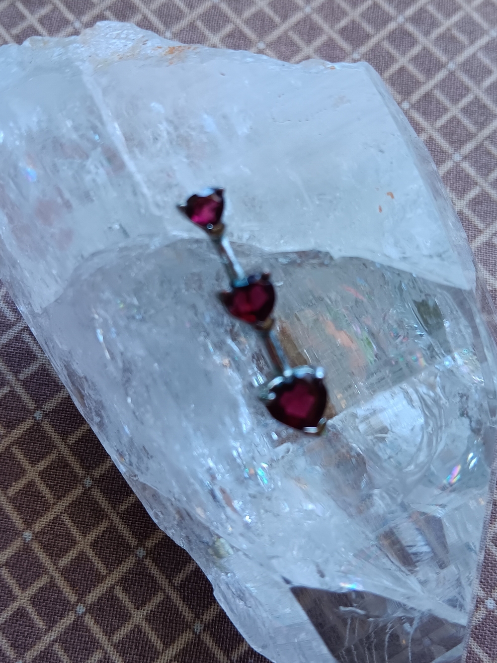 Garnet 3 Heart Necklace Set In .925 delicate, Great For Gifting.